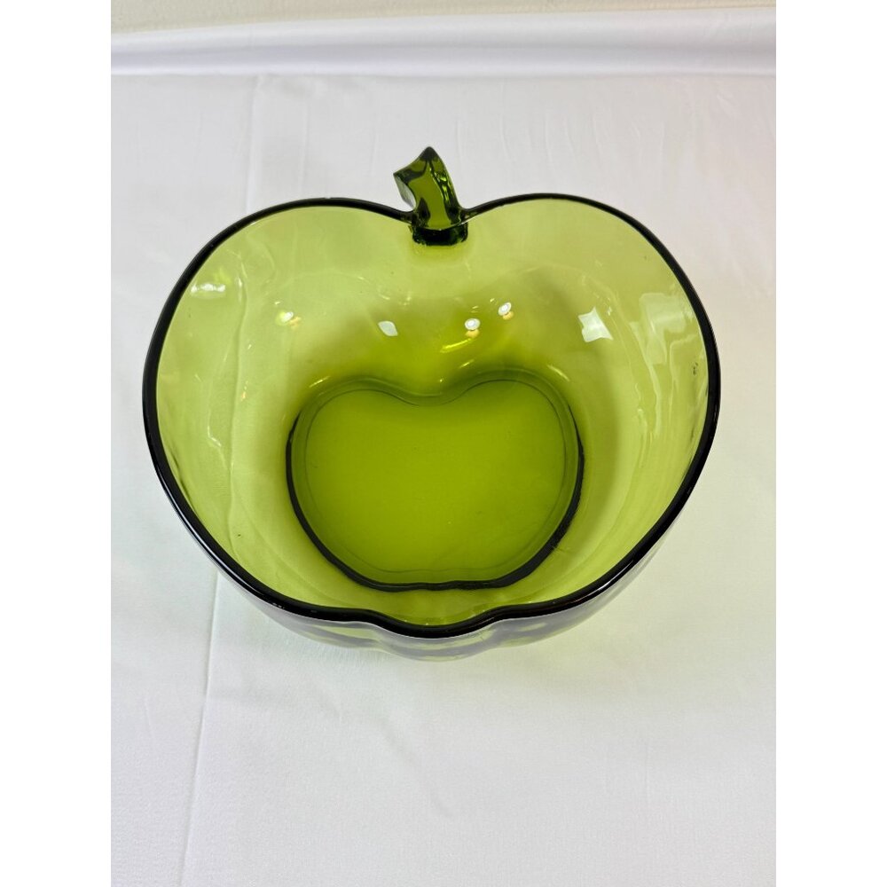 Hazel Atlas Large Apple-Shaped Green Glass Fruit Bowl Centerpiece Decor 10" - Picture 2 of 9